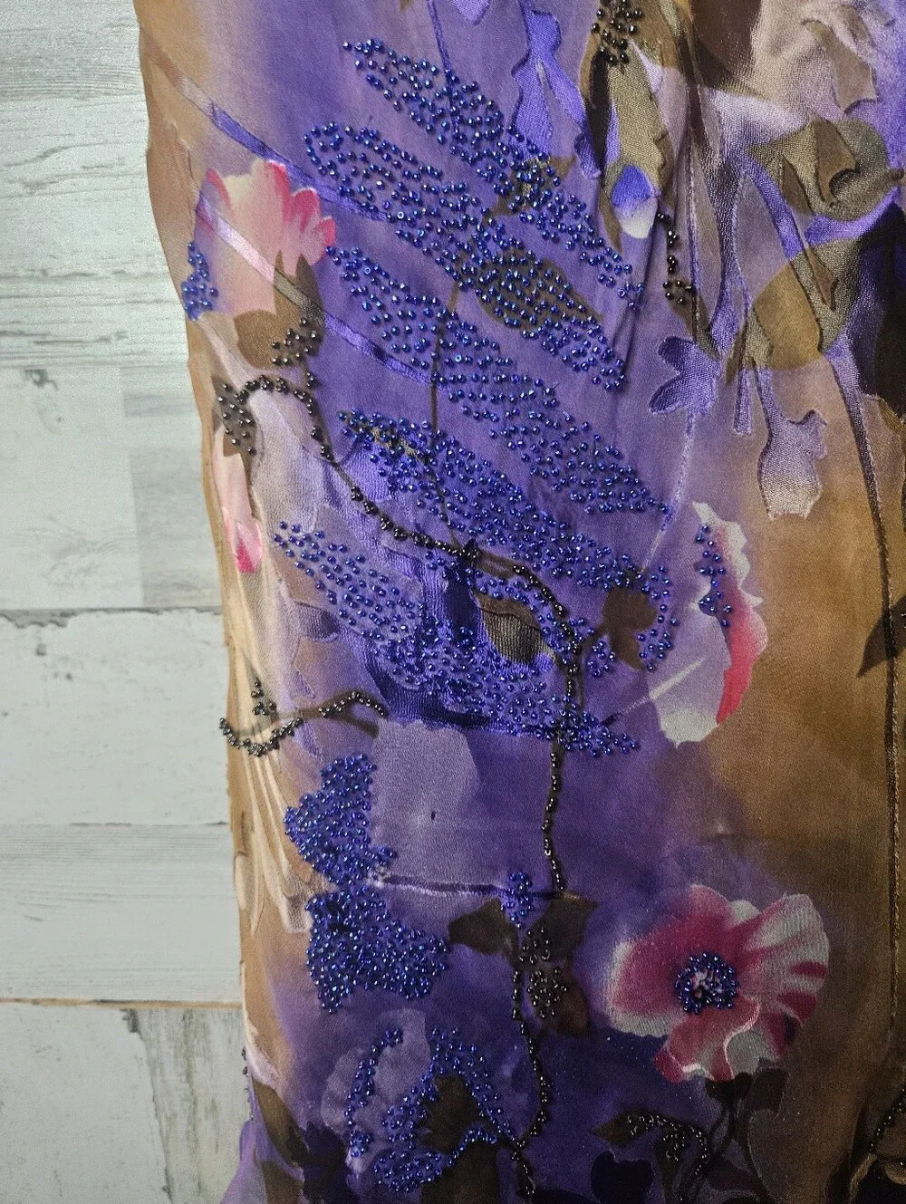 Vintage Victoria Royal Beaded Silk Gown Matching Wrap Shawl Set Whimsigoth Fairy